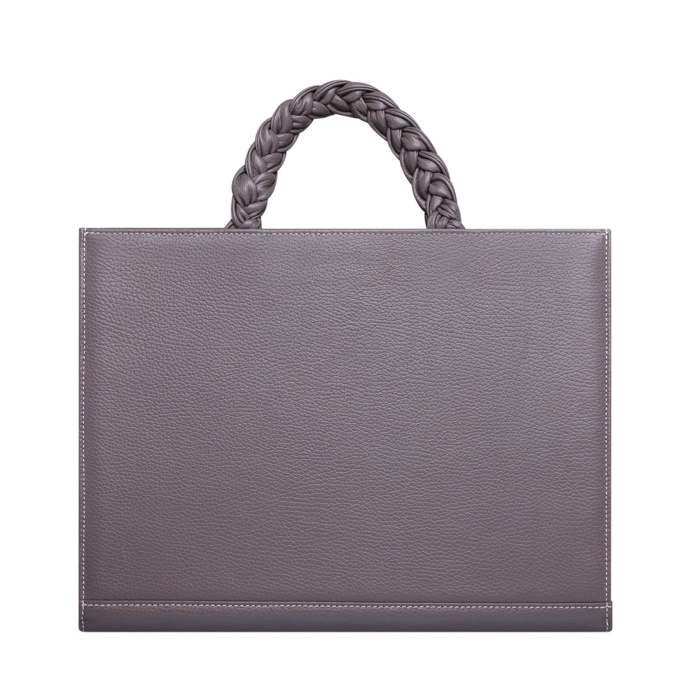 Handbag made of  calfskin with braided handles taupe